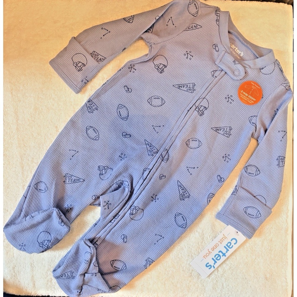 Carter's Just One You Waffle-knit Football Sleeper in Blue - 3M - Picture 1 of 3